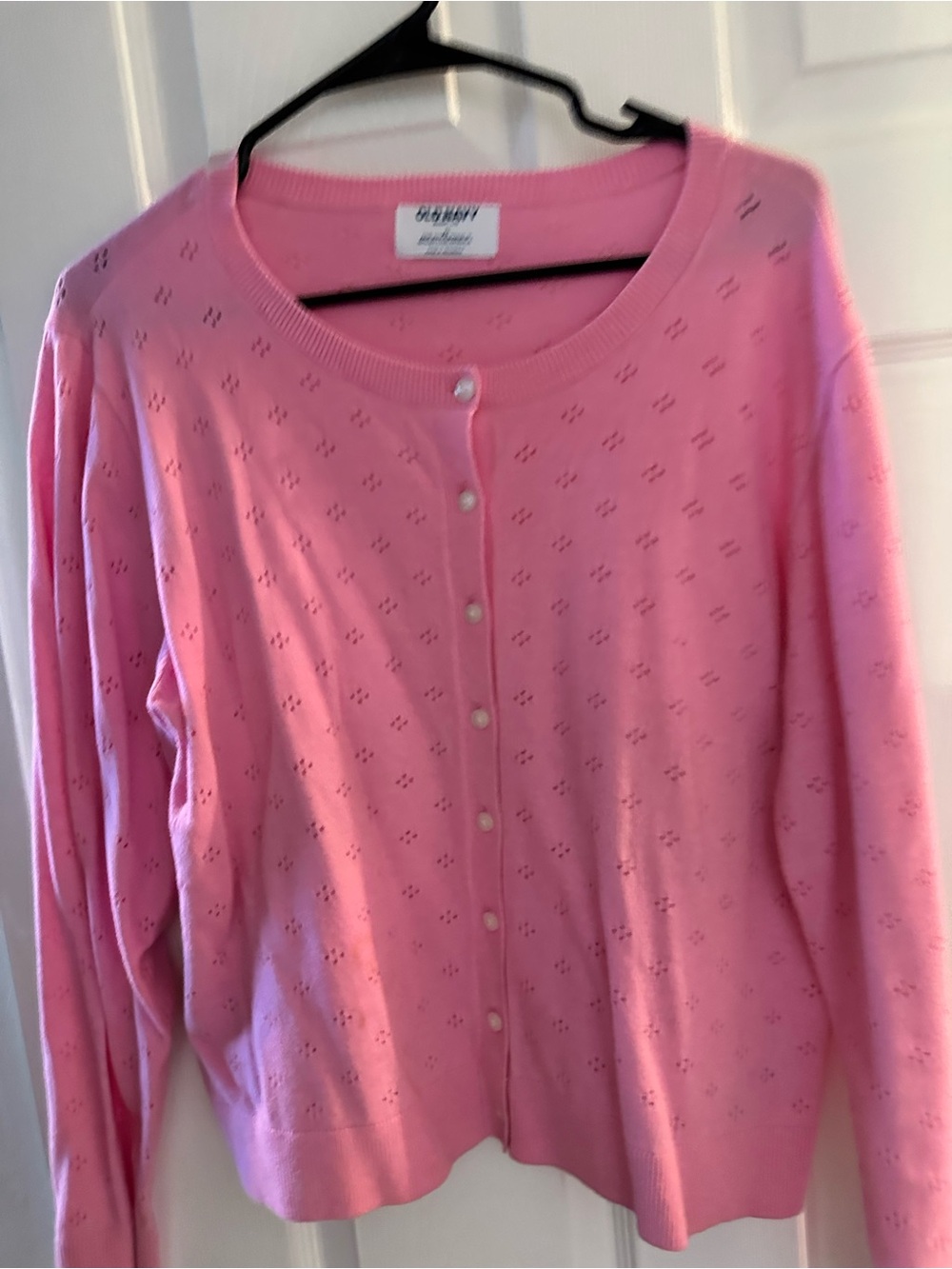 Old Navy Pink Eyelet Crewneck Button Cardigan